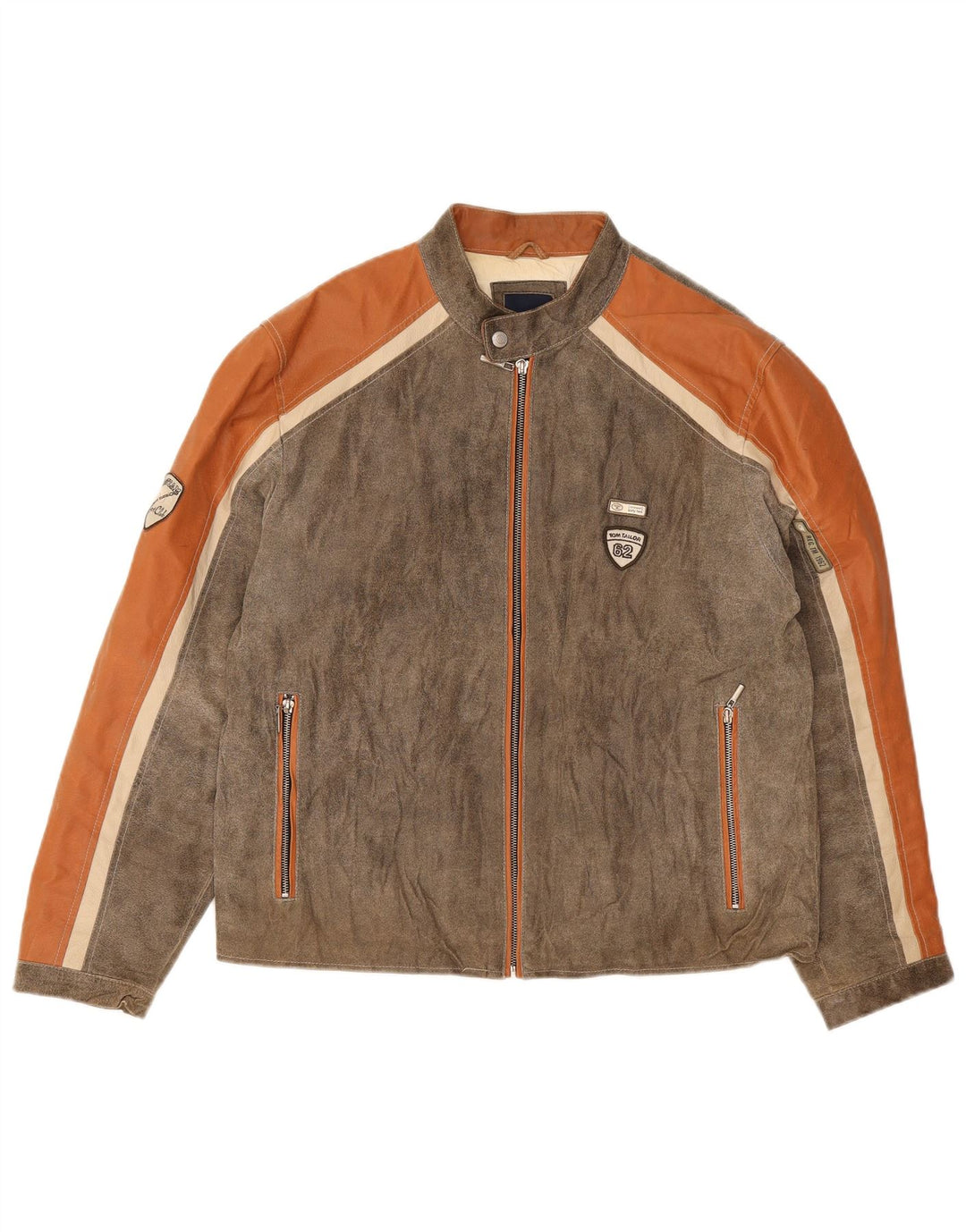 Tom Tailor Chaqueta de cuero para hombre UK 40 Large Gris Colorblock