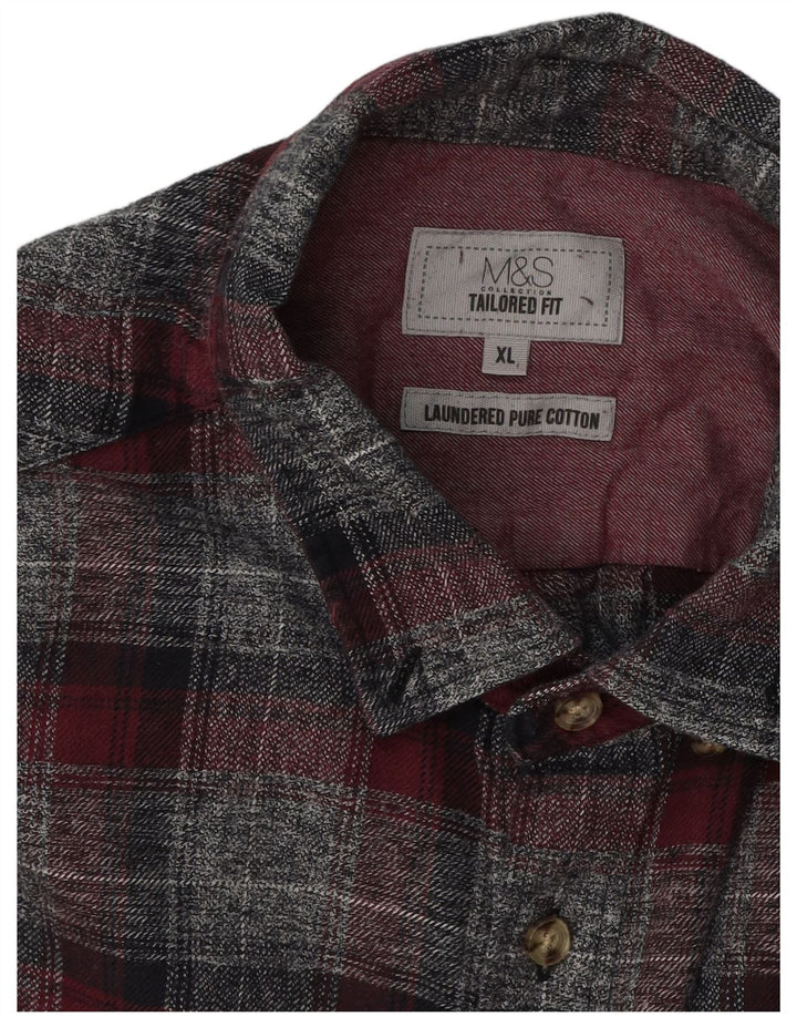 Marks & Spencer Camisa de franela de corte entallado para hombre XL Algodón a cuadros gris