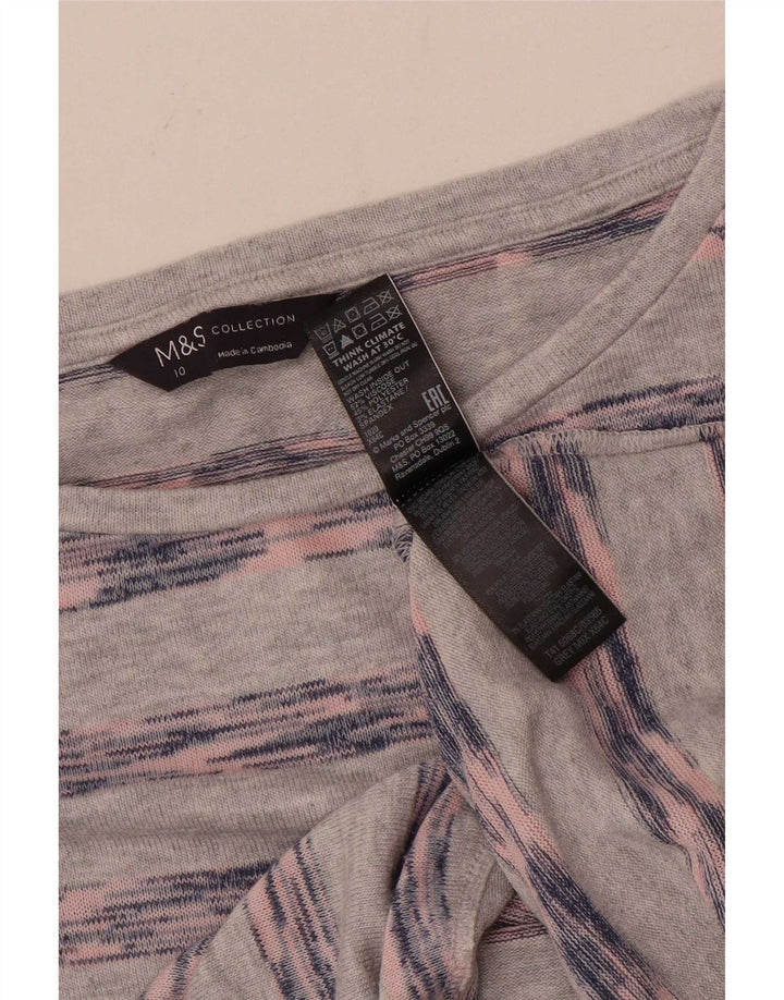 Marks & Spencer Top para mujer de manga larga UK 10 Small Viscosa a rayas grises
