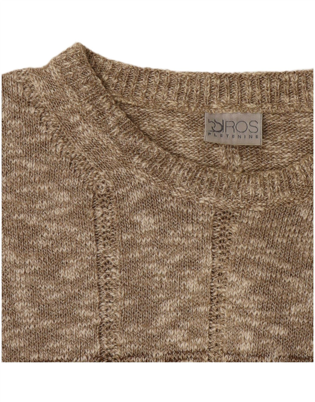 Vintage hombres cuello redondo jersey suéter XL beige moteado