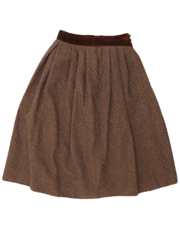 Vintage mujer cintura alta plisada A-Line falda Reino Unido 12 Medio W26 Marrón