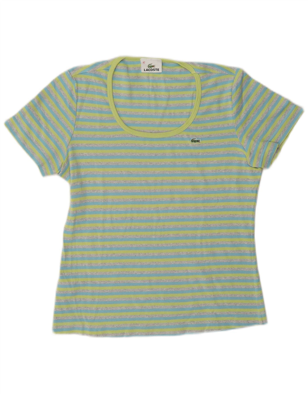Camiseta Lacoste Mujer Top Talla 42 Algodón Rayas Azul Grande