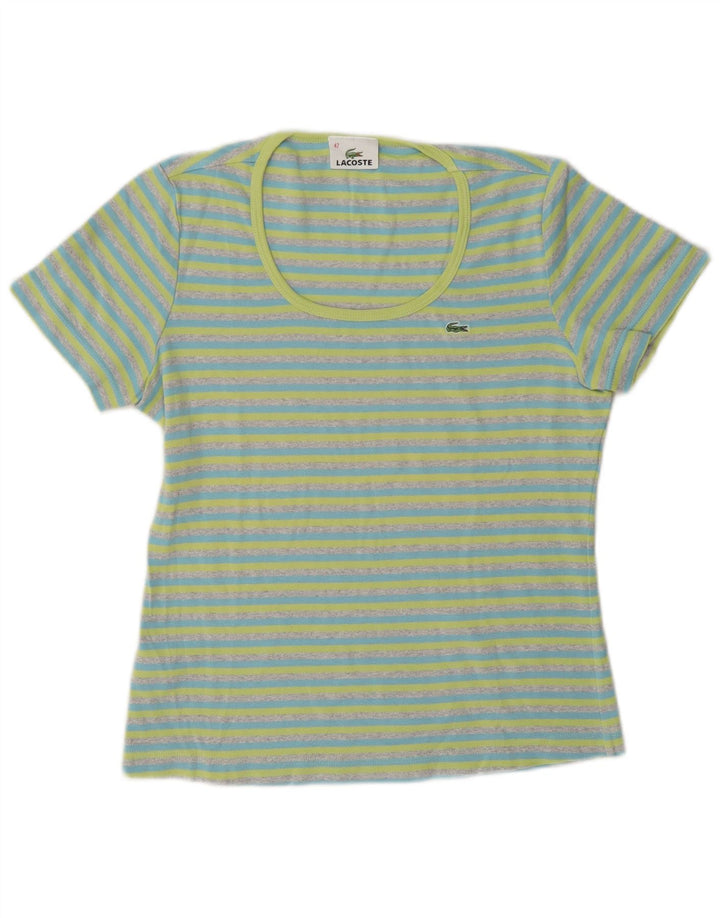 Camiseta Lacoste Mujer Top Talla 42 Algodón Rayas Azul Grande