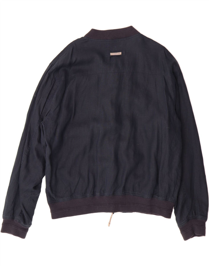 IVY OXFORD Mens Bomber Jacket IT 54 2XL Navy Blue Linen Vintage Ivy Oxford and Second-Hand Ivy Oxford from Messina Hembry 
