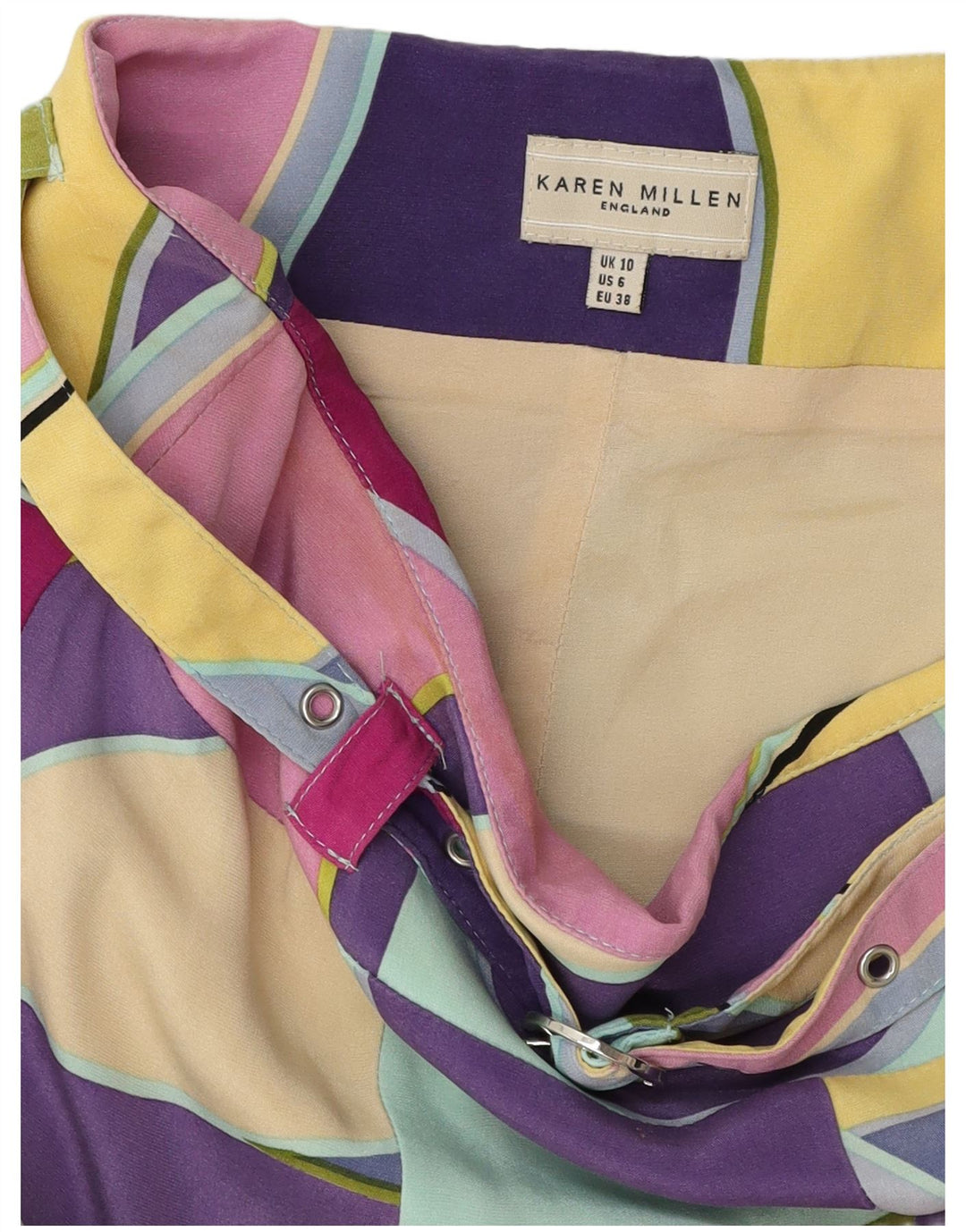 KAREN MILLEN Falda acampanada para mujer UK 10 Small W30 Multicolor Geométrico