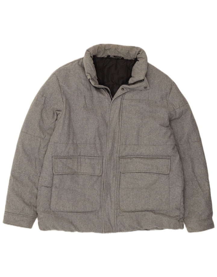 Zara Hombre Chaqueta Acolchada ES 42 XL Gris Poliéster