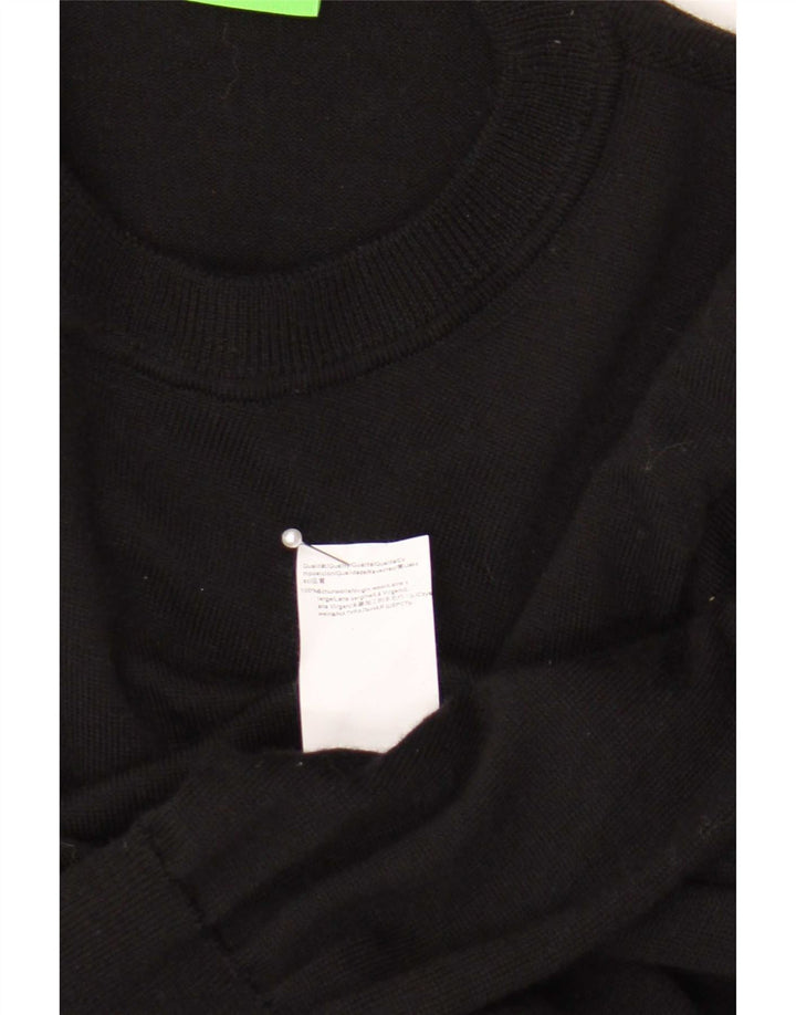 Hugo Boss Jersey con cuello redondo para hombre, talla grande, lana virgen negra