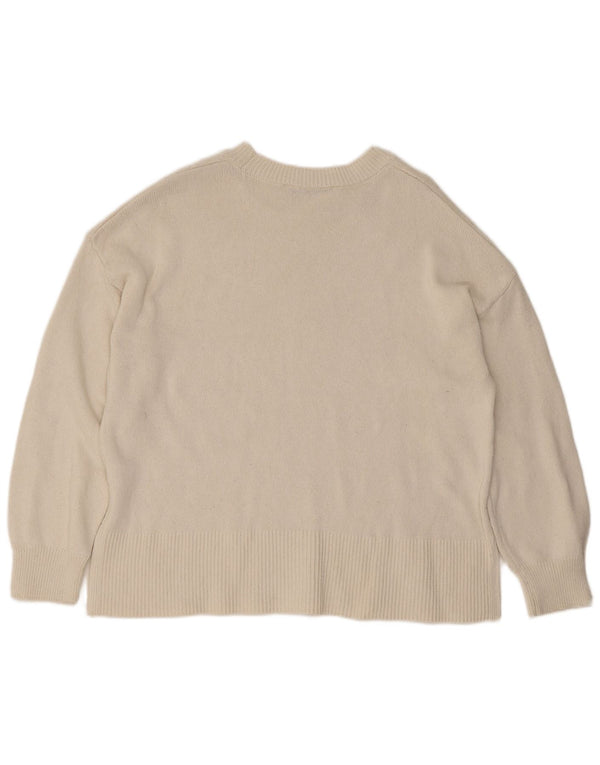 Zara Mujer Jersey De Gran Tamaño Con Cuello Barco UK 14 Medium Off White