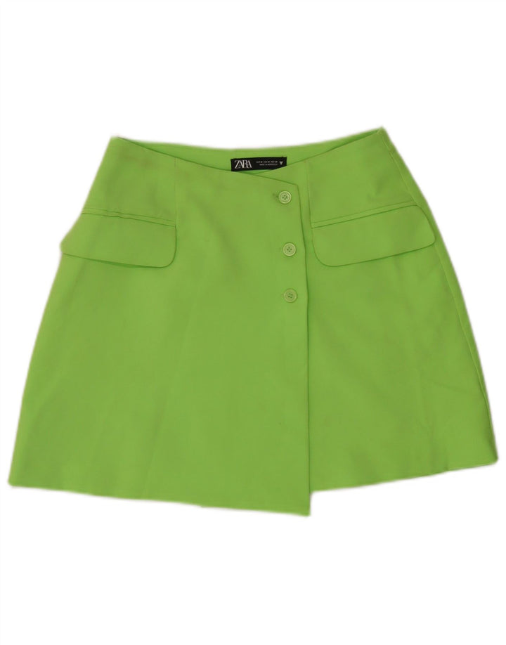 Zara Mujer Falda Asimétrica Mediana W28 Verde Poliéster