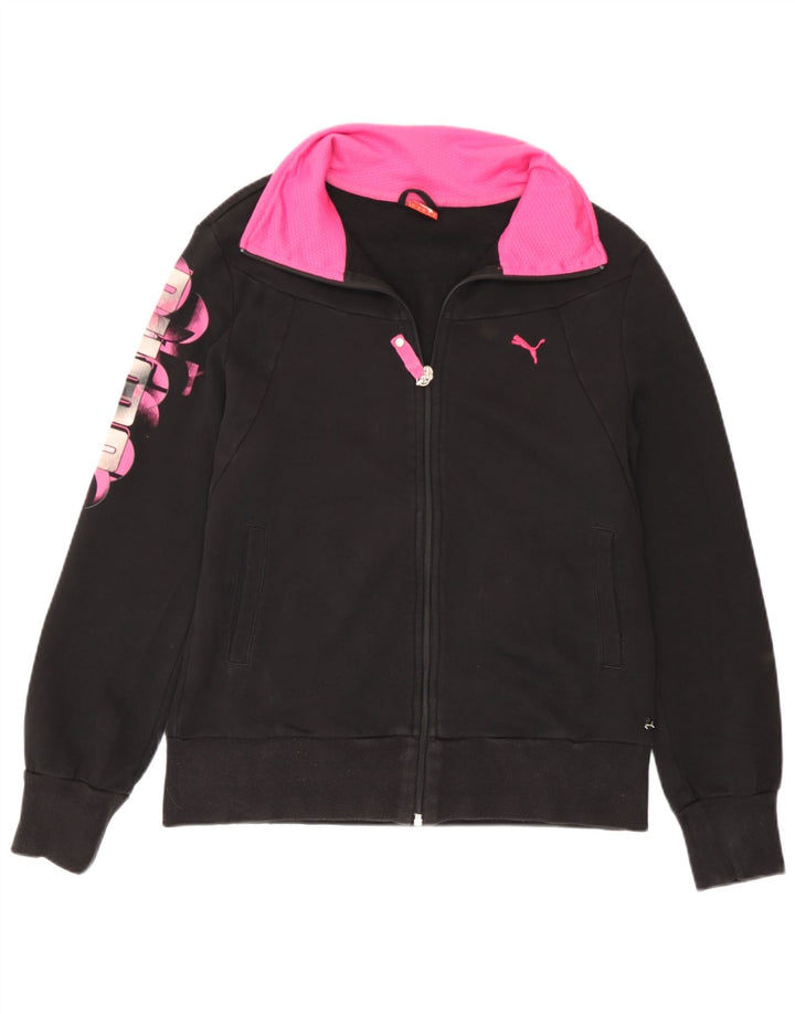 Puma Mujer Gráfico Chándal Top Chaqueta UK 14 Mediano Negro