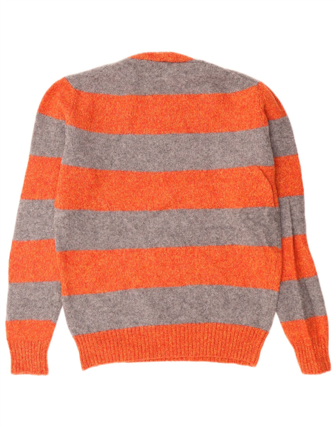 BENETTON Jersey De Cuello Redondo Para Hombre Pequeño De Lana Virgen A Rayas Naranja