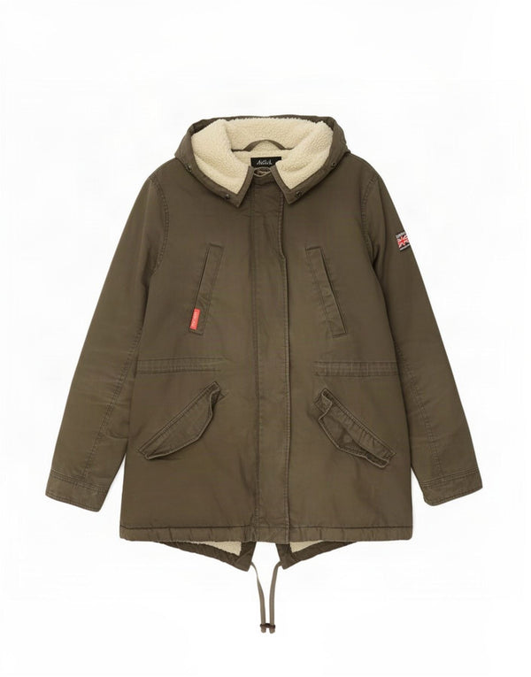 Superdry Parka Sherpa con capucha para mujer, talla grande, algodón caqui