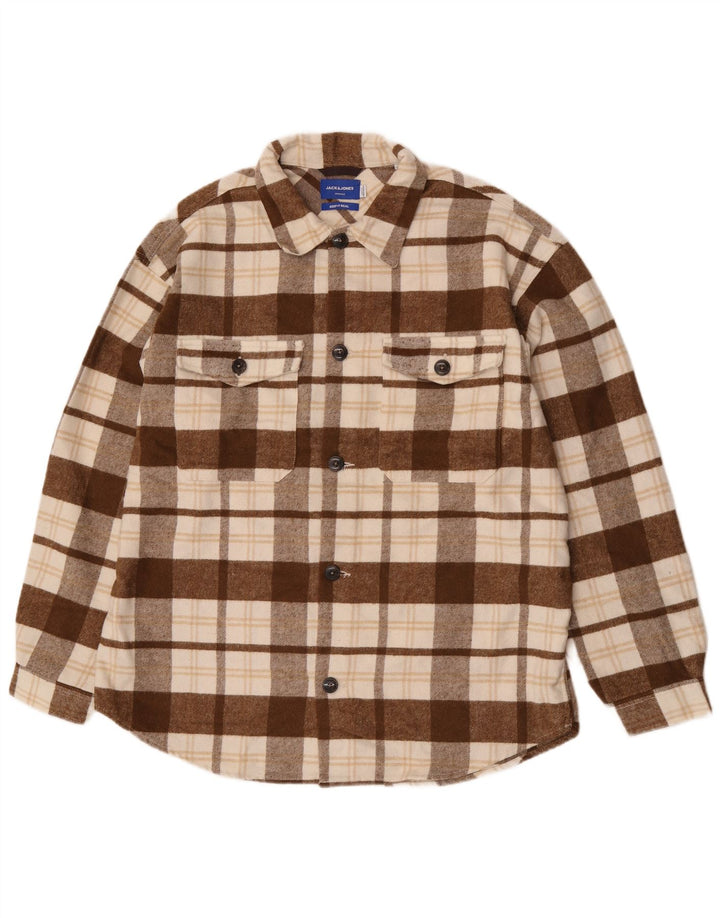 Jack & Jones Hombre Camisa De Franela XL Cuadros Marrón Poliéster