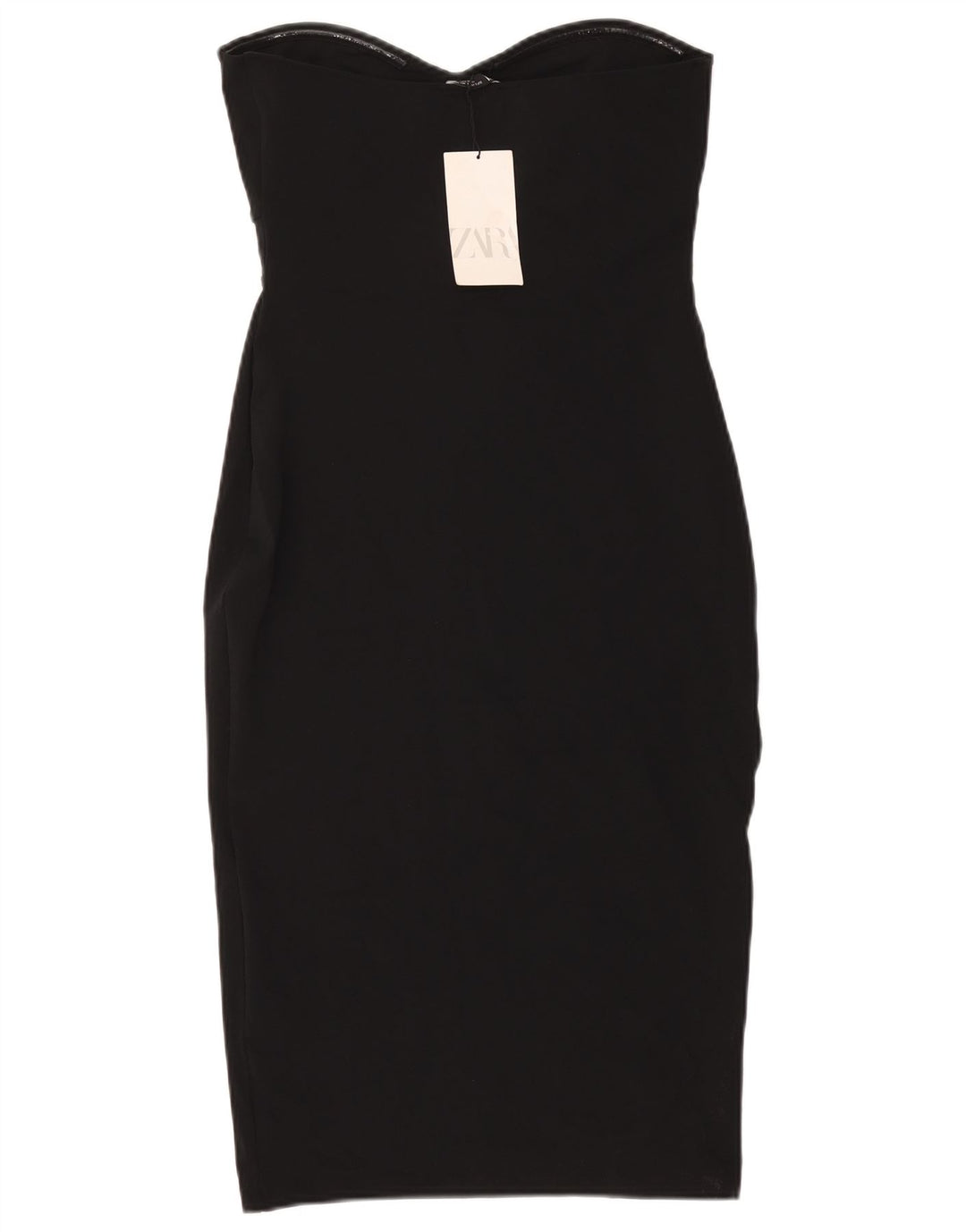 ZARA Vestido Sin Tirantes Mujer UK 44 Grande Poliéster Negro