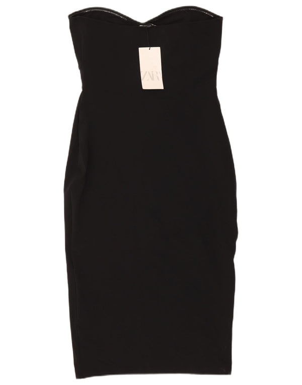 ZARA Vestido Sin Tirantes Mujer UK 44 Grande Poliéster Negro