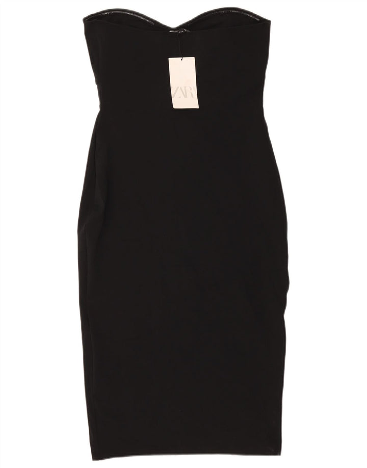 ZARA Vestido Sin Tirantes Mujer UK 44 Grande Poliéster Negro