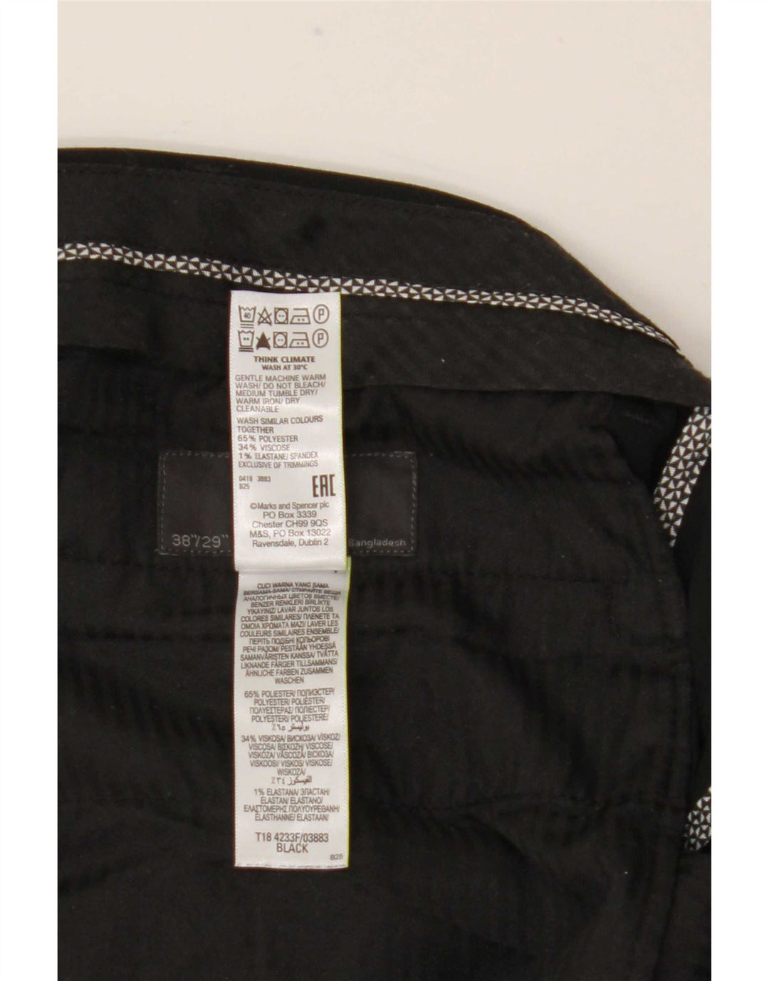 Marks & Spencer Pantalón de traje ajustado para hombre W38 L29 Poliéster negro