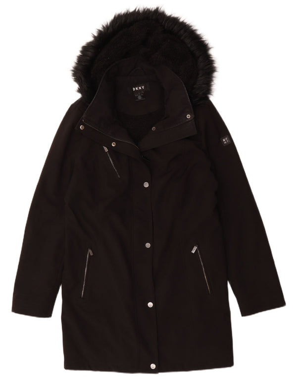 Dkny Abrigo Sherpa con capucha para mujer UK 46 Grande Poliéster negro