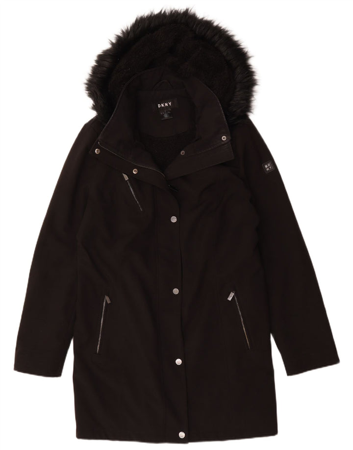 Dkny Abrigo Sherpa con capucha para mujer UK 46 Grande Poliéster negro