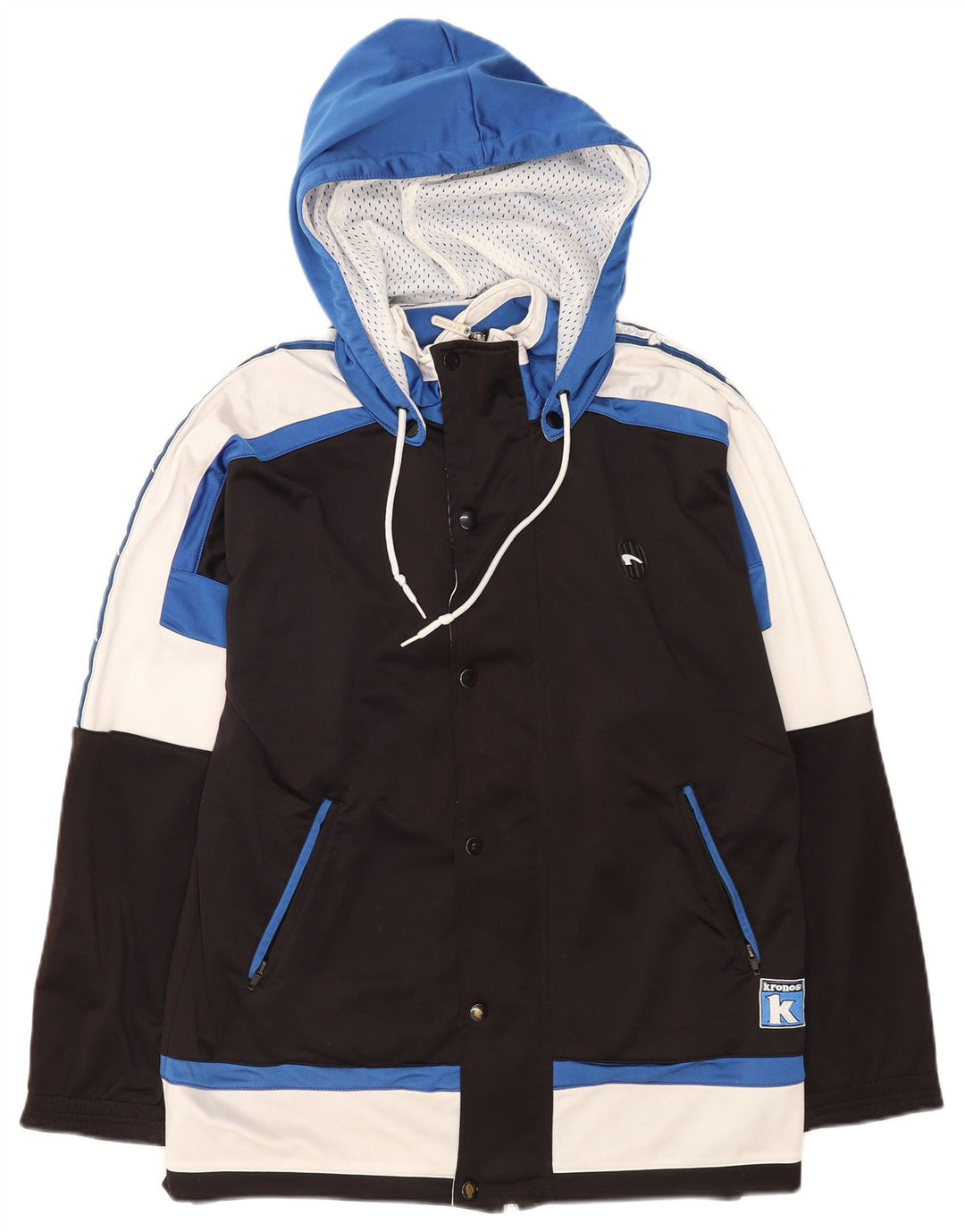 Kronos - Chaqueta de chándal con capucha para hombre, color negro medio, poliéster con bloques de color