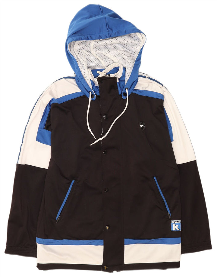 Kronos - Chaqueta de chándal con capucha para hombre, color negro medio, poliéster con bloques de color