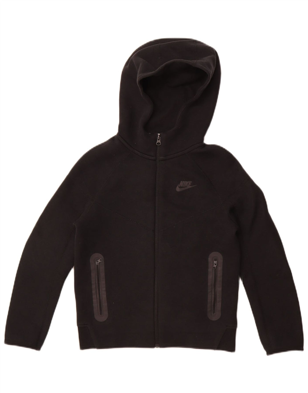 Nike Sudadera con capucha y cremallera para niños de 10 a 11 años, talla mediana, algodón negro