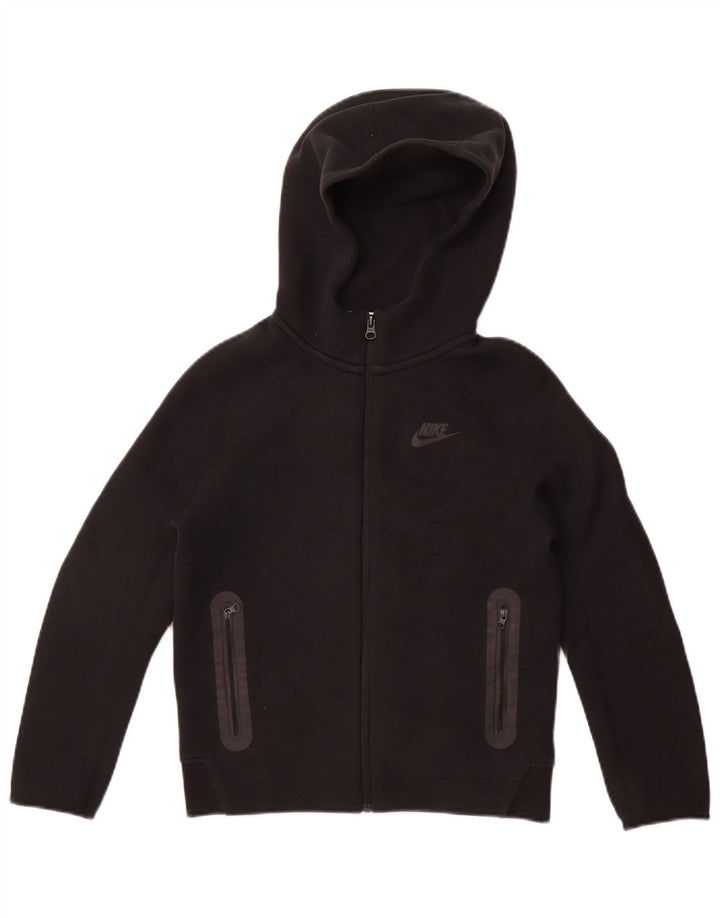 Nike Sudadera con capucha y cremallera para niños de 10 a 11 años, talla mediana, algodón negro