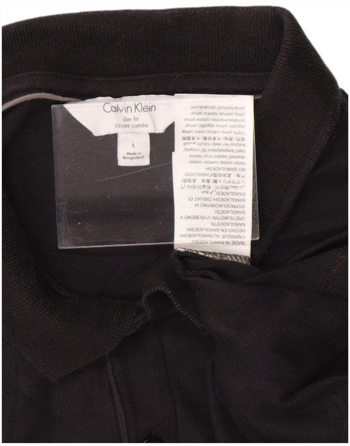 CALVIN KLEIN Polo ajustado para hombre, talla grande, algodón negro