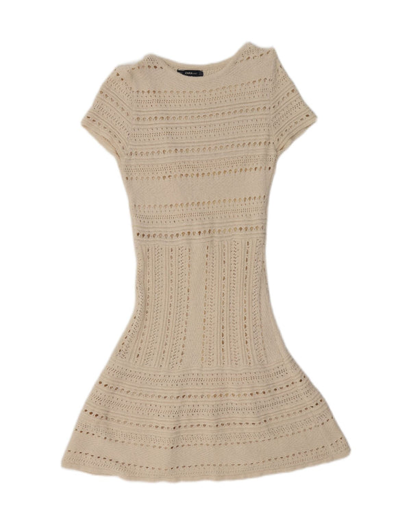 Zara Vestido tipo jersey transparente de manga corta para mujer UK 40 Medium Off White