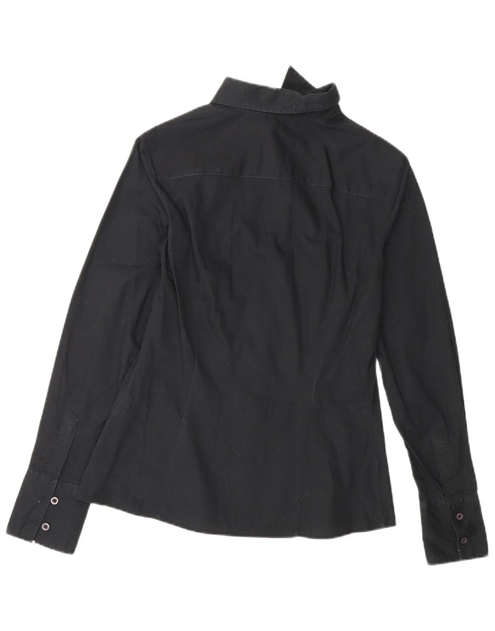 BENETTON Camisa de mujer UK 10 Small Algodón negro