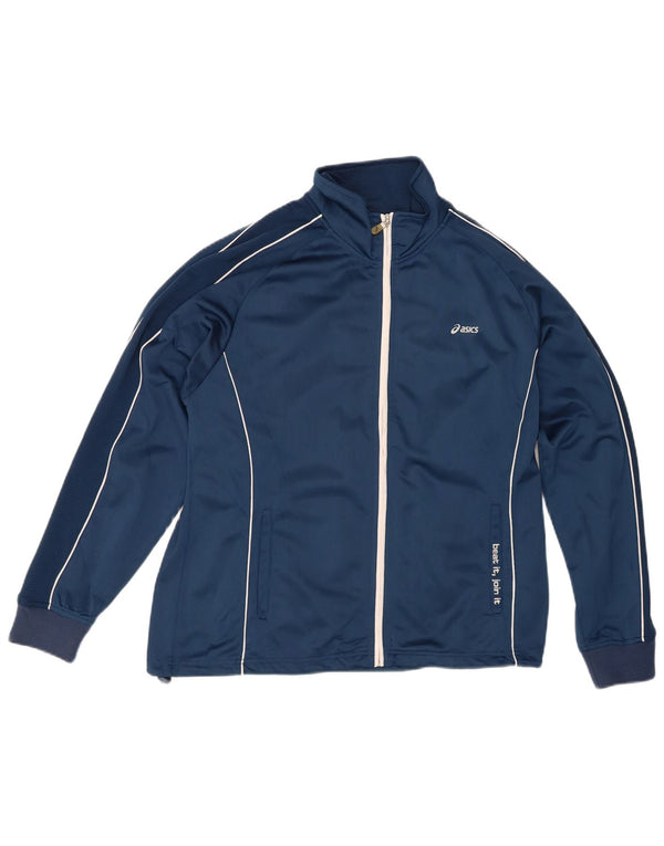 ASICS Womens Tracksuit Top Jacket UK 20 2XL Navy Blue Polyester