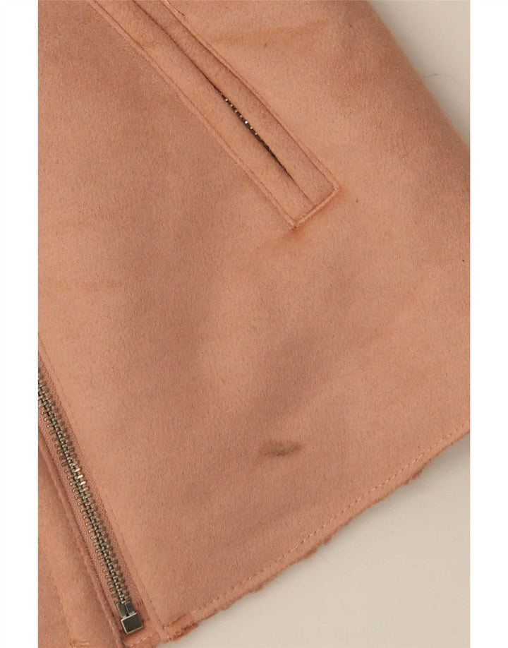 Zara Mujer Sherpa Chaqueta UK 10 Small Rosa Poliéster