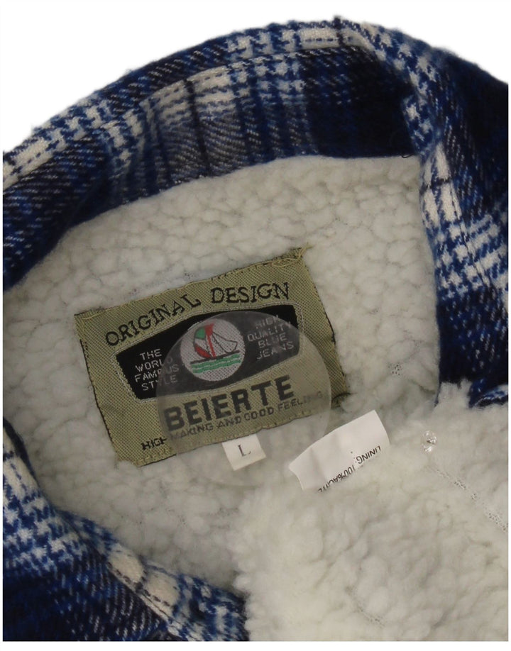 Vintage hombres leñador franela camisa grande azul cheque acrílico