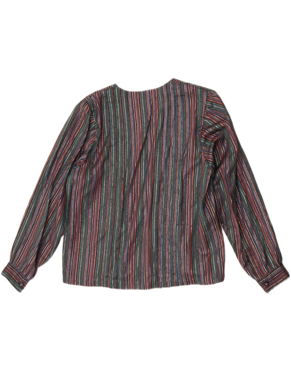 Vintage mujer camisa blusa Reino Unido 16 grande multicolor rayas