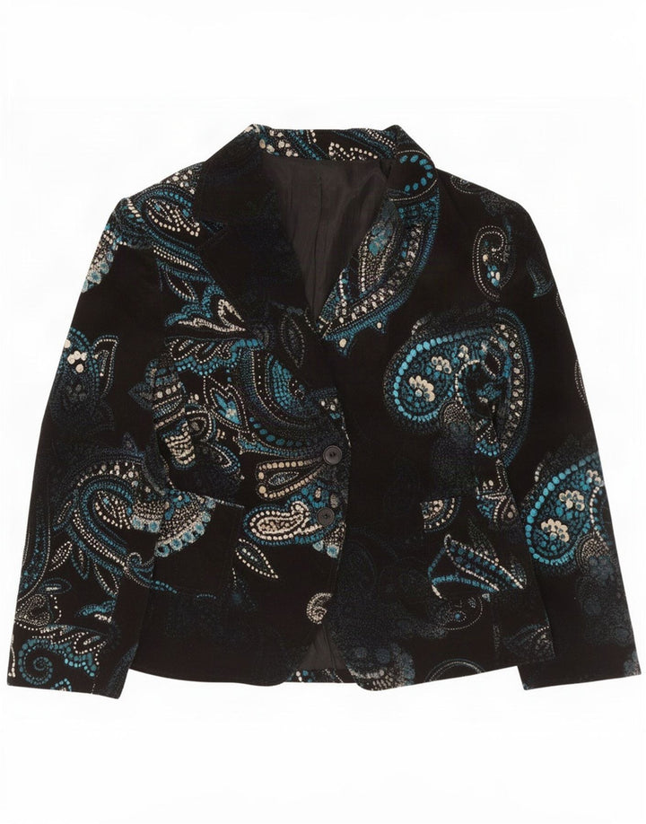 Vintage mujer 2 botones Blazer chaqueta IT 48 XL azul marino Paisley algodón