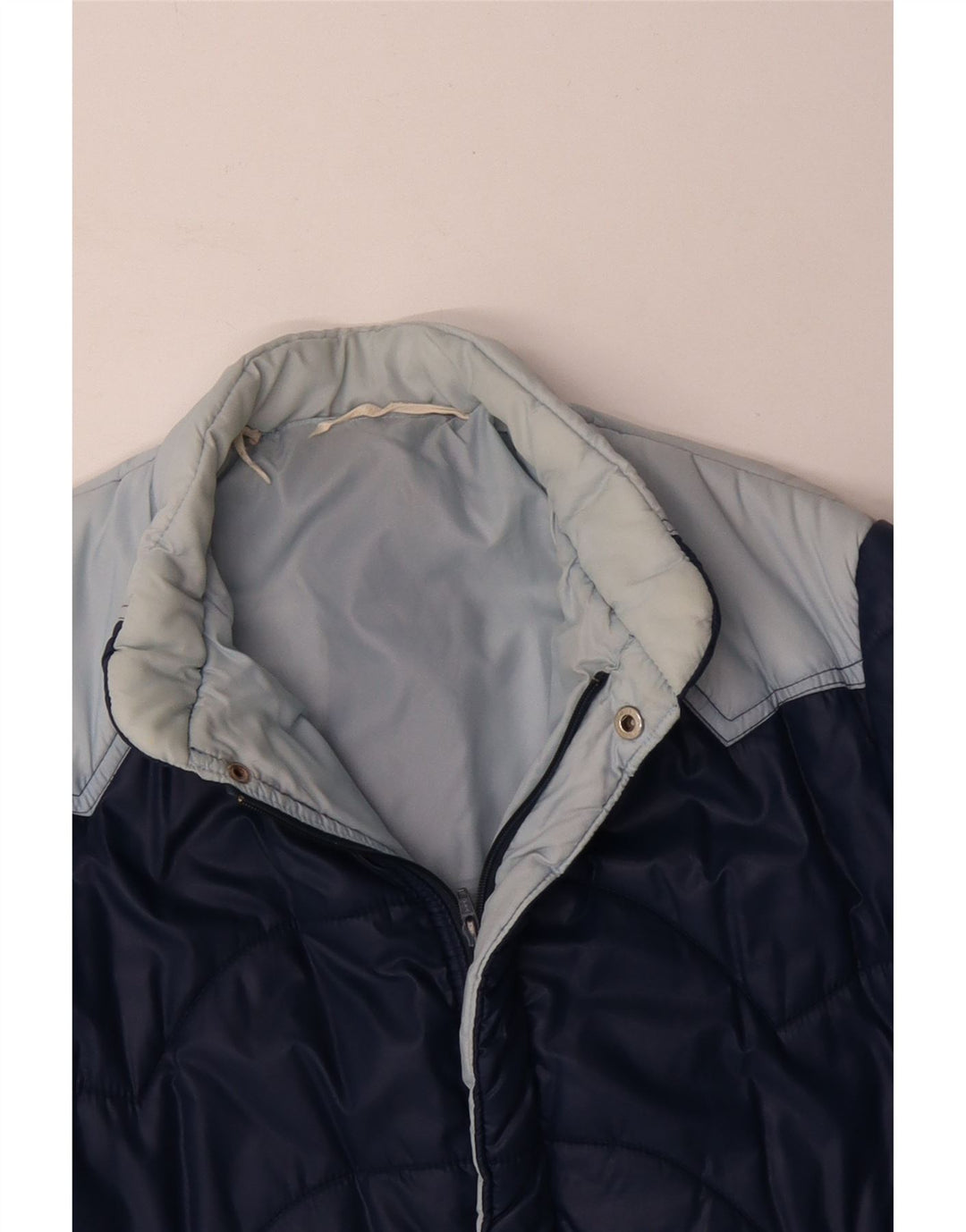 Vintage hombres chaqueta acolchada Reino Unido 40 grande azul marino colorblock poliamida