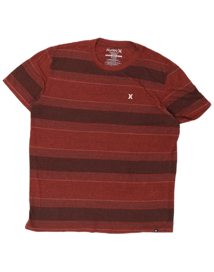 Hurley Camiseta Premium Fit para hombre Top grande de poliéster a rayas granate