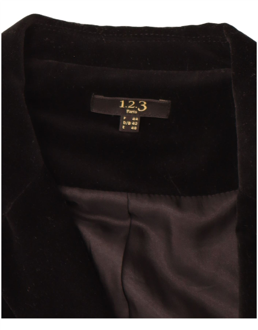 1.2.3 PARIS Chaqueta tipo blazer de terciopelo con 2 botones para mujer EU 44 Mediana Algodón negro