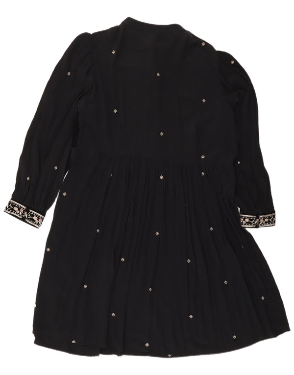 Monsoon Vestido acampanado de manga larga para mujer UK 40 XL Poliéster floral negro