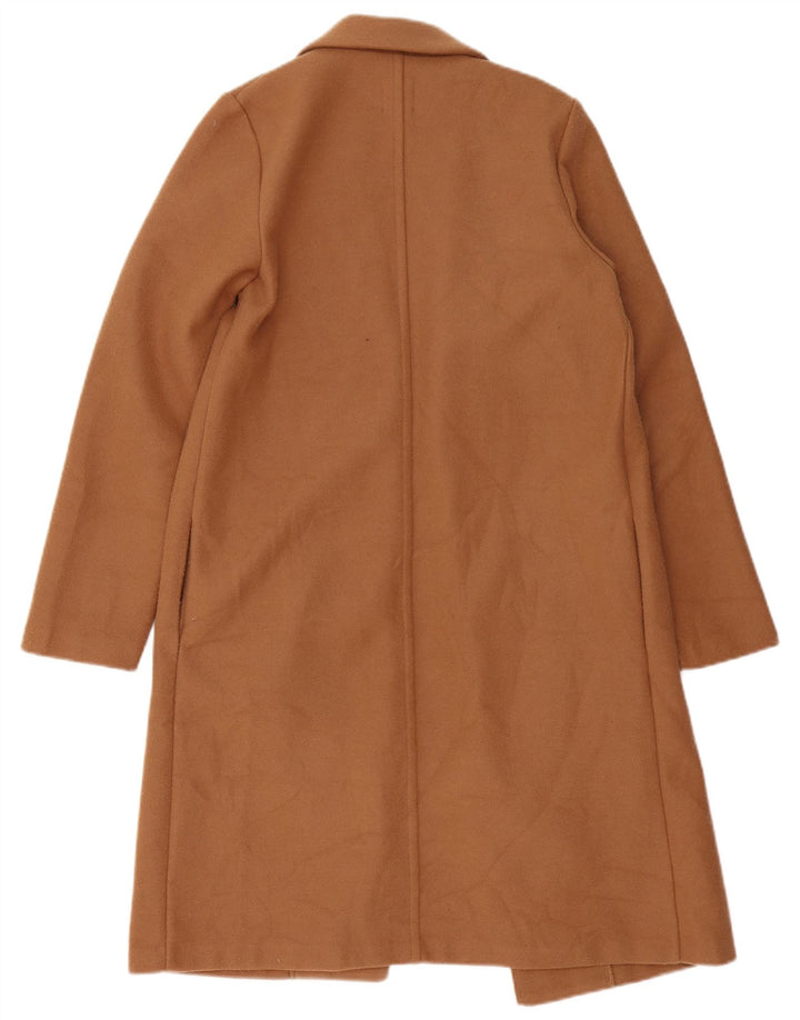 Zara Mujer Abrigo Abierto Extragrande UK 10 Small Marrón Poliéster