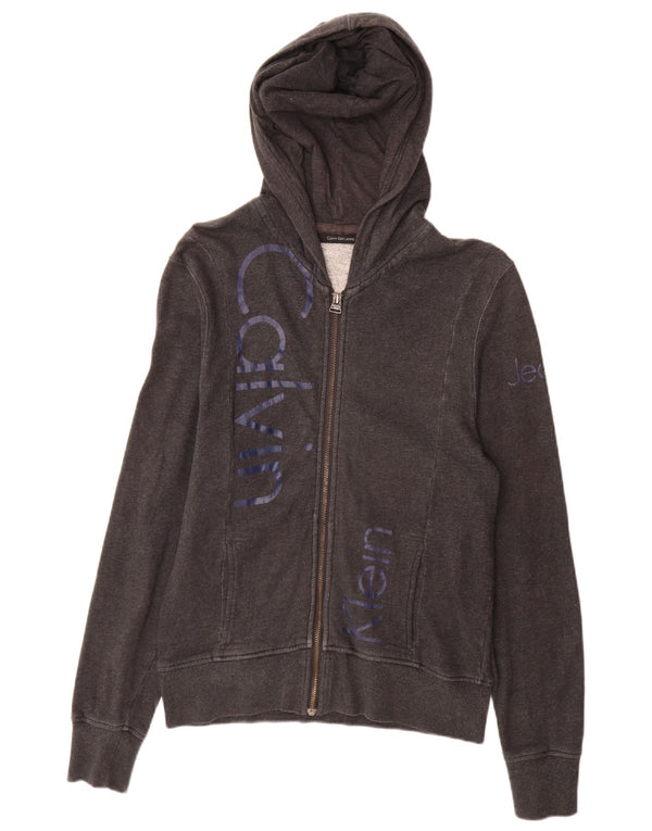 Calvin Klein Jeans Sudadera con capucha y cremallera gráfica para hombre Suéter pequeño de algodón gris