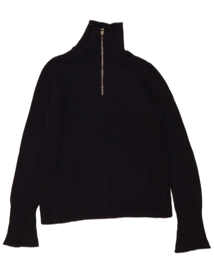 Zara Mujer Zip Neck Jumper Sweater UK 12 Medium Negro Poliéster