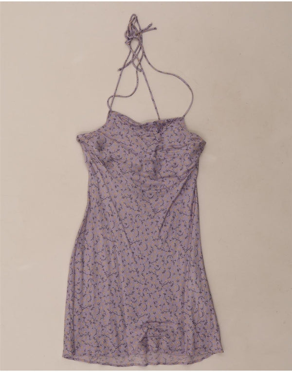 Zara Mujer Mini Vestido Halter UK 6 XS Viscosa Floral Púrpura