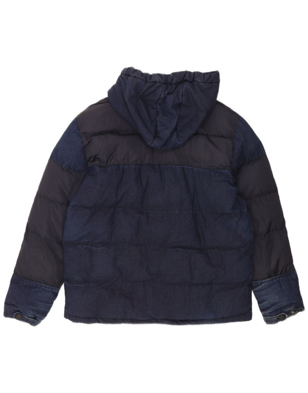 Zara Hombre Chaqueta Acolchada Con Capucha UK 42 XL Azul Marino Algodón