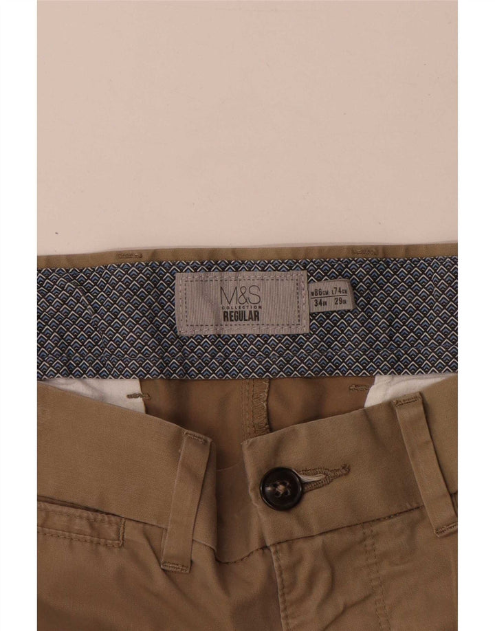 Marks & Spencer Pantalón chino regular para hombre W34 L29 Algodón beige