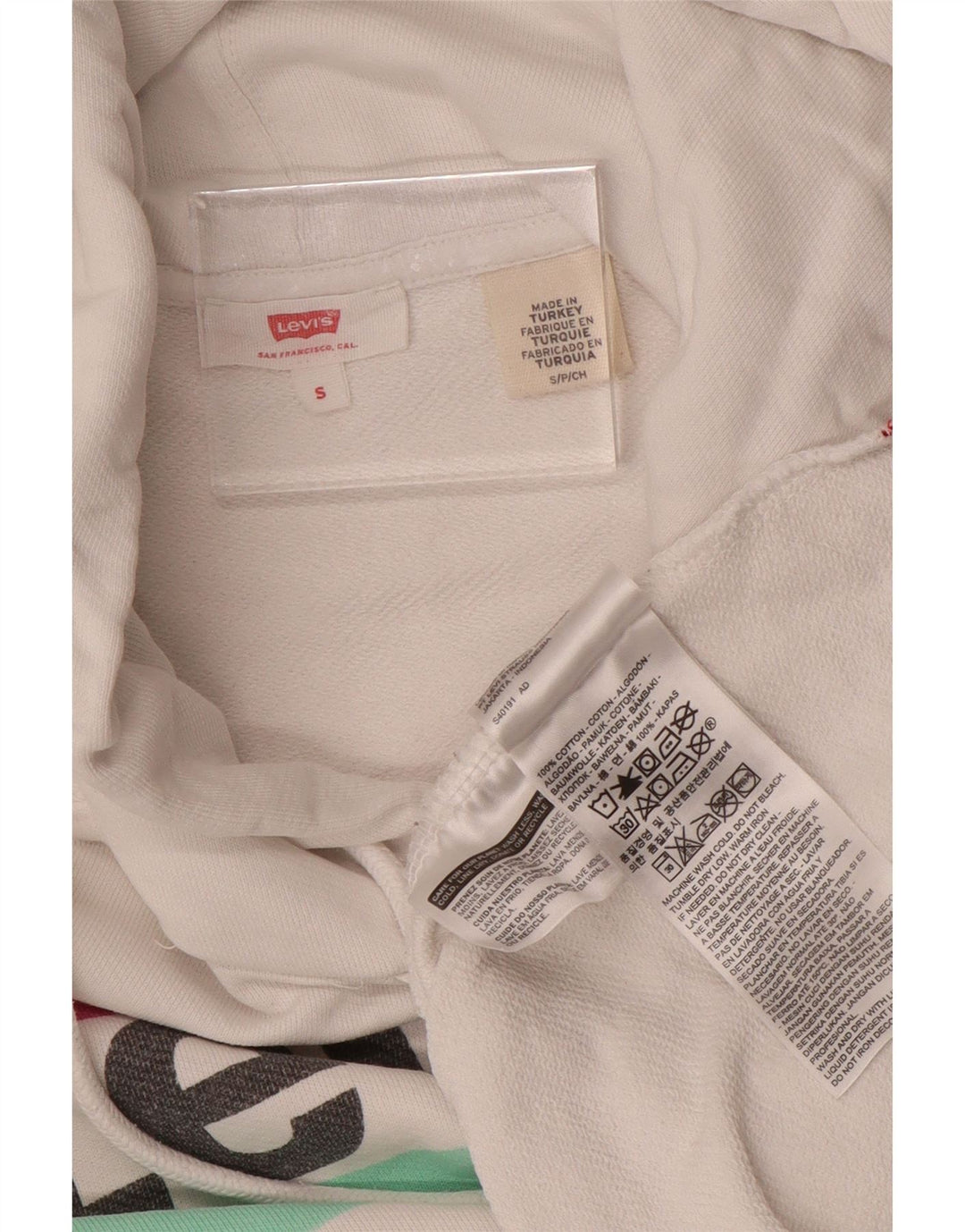 LEVI'S Jersey con capucha gráfico extragrande para mujer UK 10 Small White Cotton