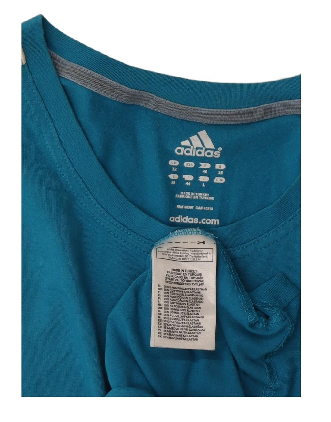 ADIDAS Womens T-Shirt Top UK 12 Medium Blue Cotton