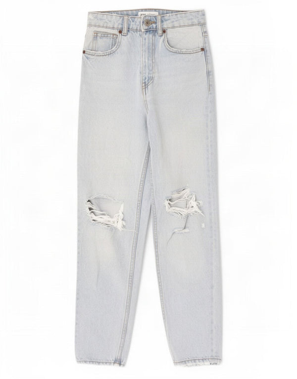 Zara Vaqueros desgastados de cintura alta para mujer EU 32 2XS W22 L26 Azul