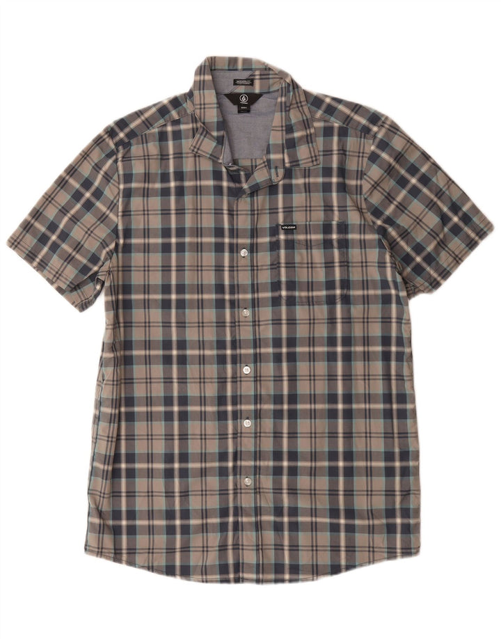 Camisa Volcom de manga corta con corte moderno y algodón a cuadros grises grandes para hombre