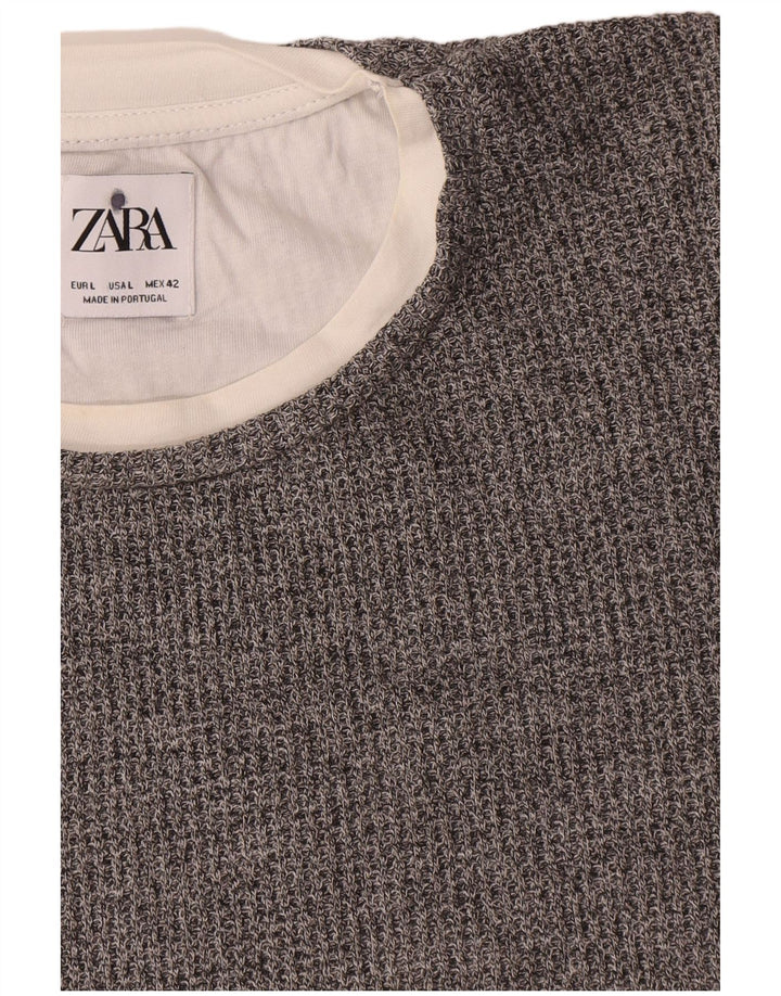 Zara Hombre Jersey De Cuello Redondo Jersey Grande Gris Algodón